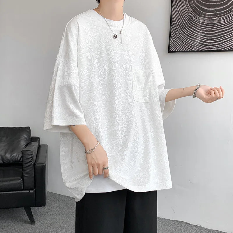 maoxiangshop Men Oversized Streetwear T Shirts Women Jacquard Design Summer Mens Fashions Harajuku T-Shirt Male Vintage Tees Female