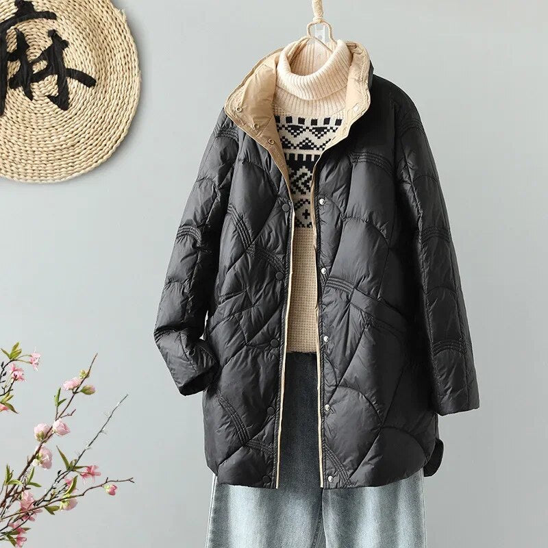 maoxiangshop Plus Size 5xl New Women Winter Warm Medium X-Long Xiang Yun Down Jackets Female Ultra Lightweight White Duck Down Coat