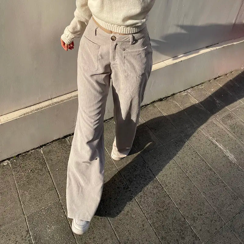 maoxiangshop - Autumn Baggy Corduroy Pants Woman Korean Fashion Office Lady Basic Casual Wide Leg Trousers Winter New Pantalones