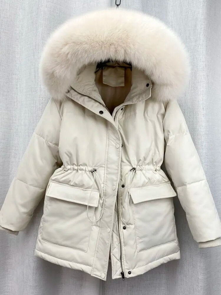 maoxiangshop Cotton Padded Fur Parka New Big Fur Collar Down Winter Jacket Women Thick Warm Parkas Female Outerwear