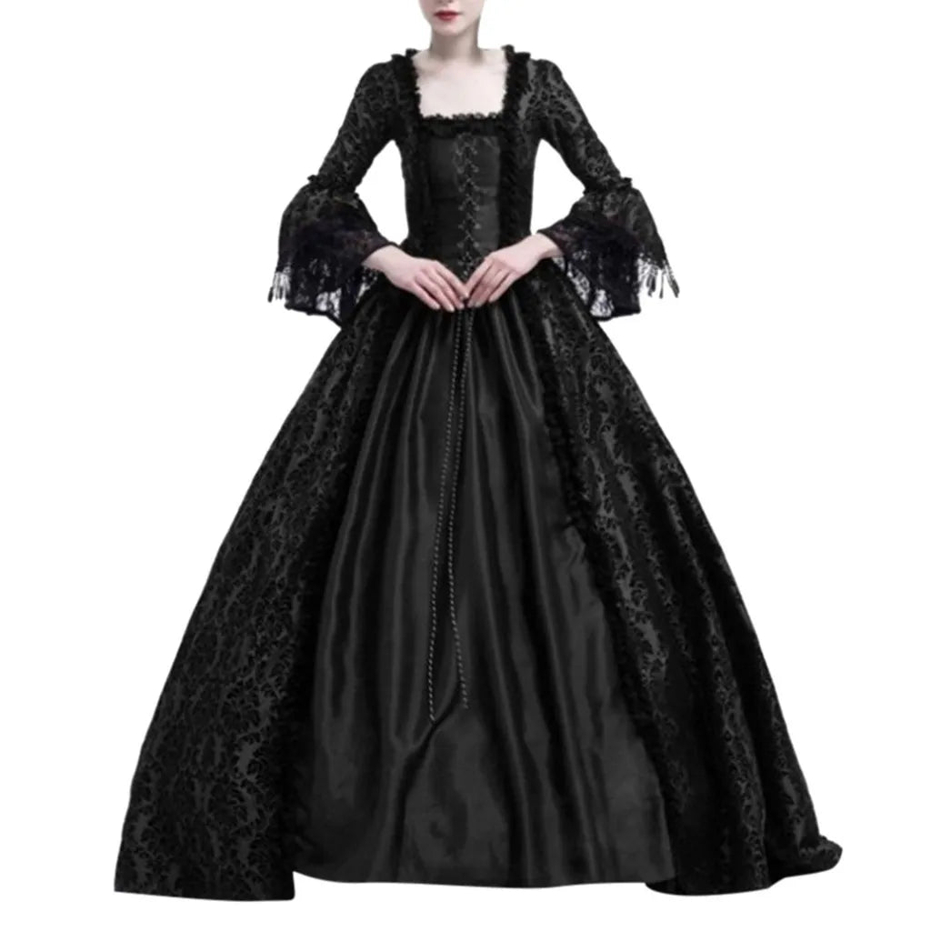 maoxiangshop - Steampunk Vintage Women Medieval Dress Gothic Lady Vampire Lace Sleeve Halloween Costume Fashionable Gorgeous robes longues