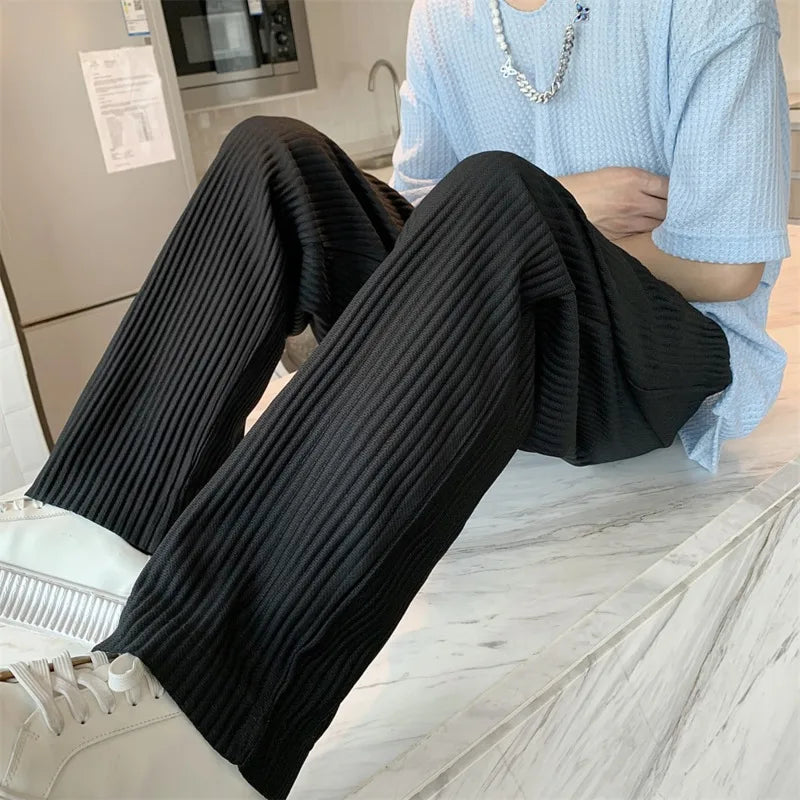 maoxiangshop Summer Pleated Pants Men Fashion Oversized Ice Silk Pants Men Japanese Streetwear Loose Straight Pants Mens Casual Trousers