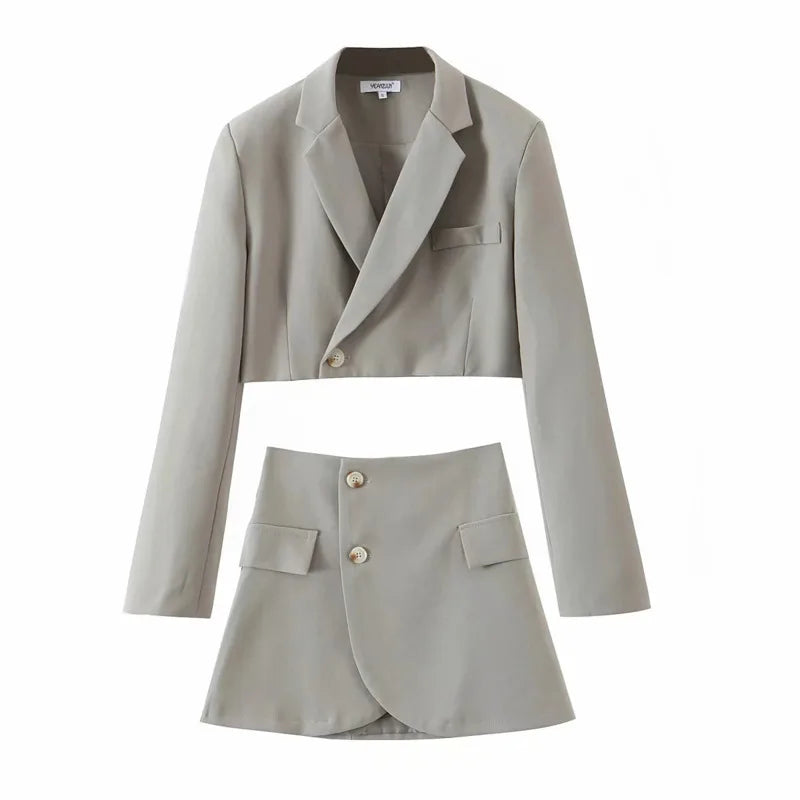 maoxiangshop - One Button Small Suit+high Waisted Skirt Set For Women 2024 Spring Autumn New Fashion Female Clothing