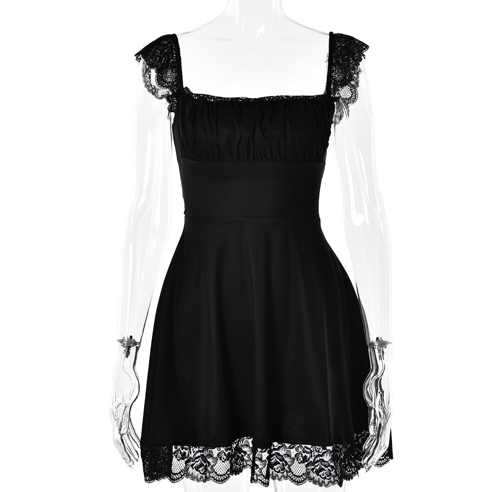 maoxiangshop Lace Up Ruffle Backless Sexy Dresses For Women Elegant Evening Party Dress Bodycon Mini Summer Dress Vestidos