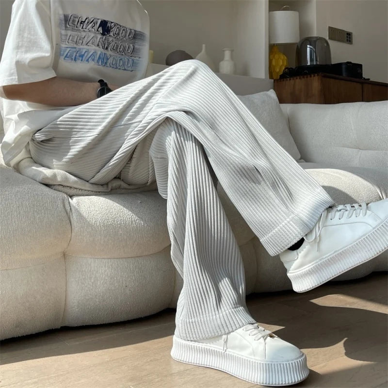 maoxiangshop Summer Pleated Pants Men Fashion Oversized Ice Silk Pants Men Japanese Streetwear Loose Straight Pants Mens Casual Trousers