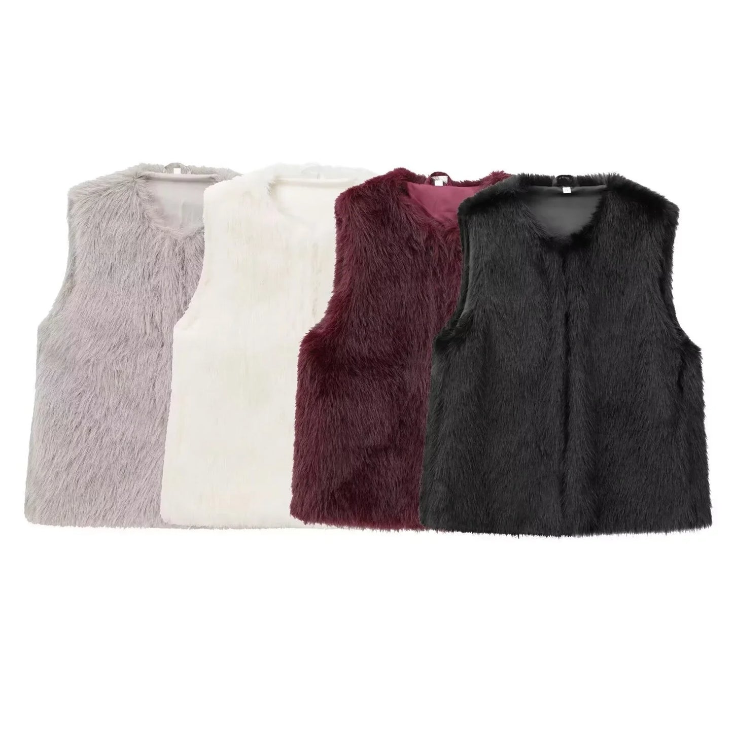 maoxiangshop - Casual Faux Fur Plush Vests Women Loose Round Neck Sleeveless Waistcoats Female 2024 Autumn Winter Fashion Solid Outwears Lady
