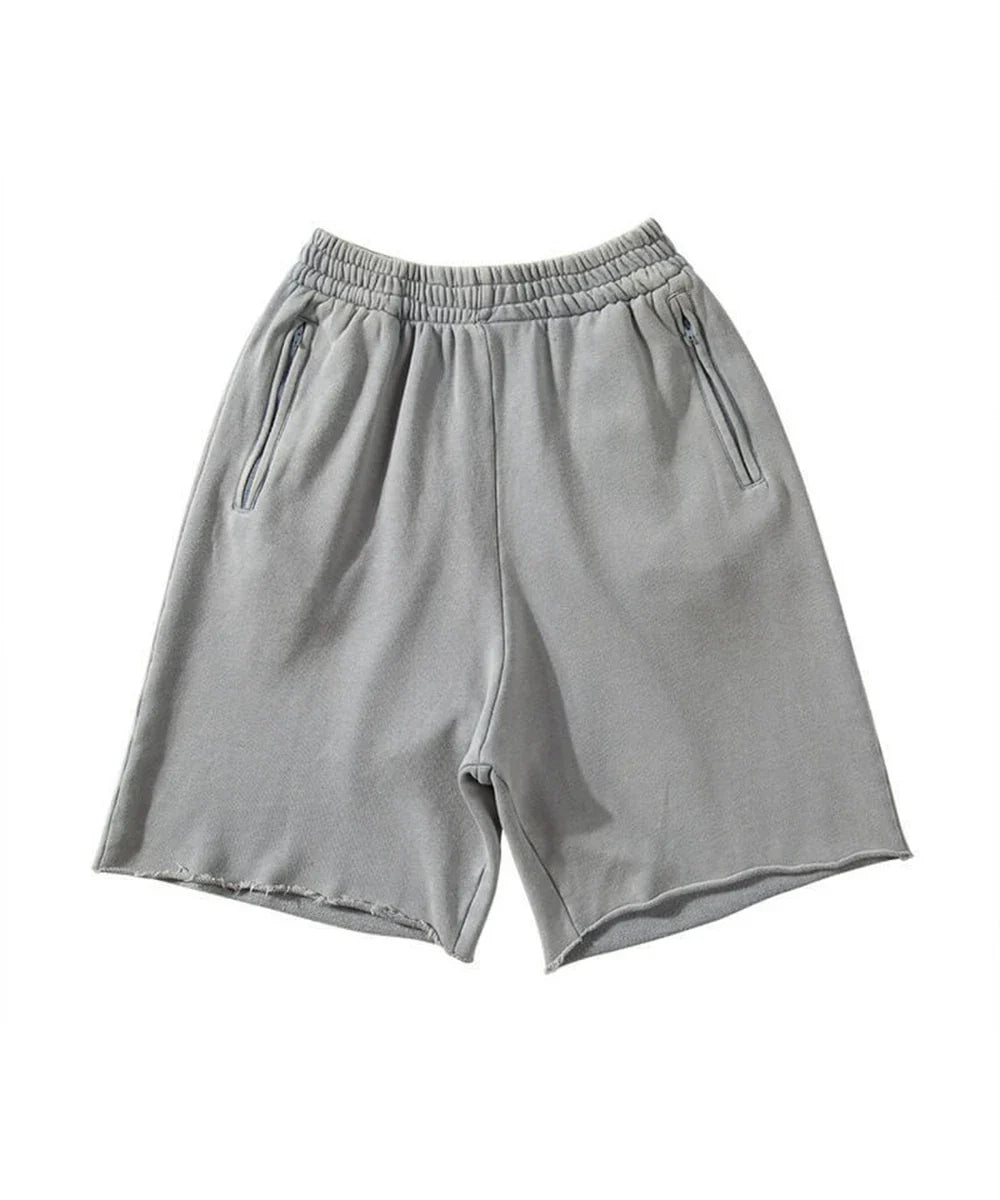 maoxiangshop Men Cotton Shorts Thick 380g Bodybuilding Short Sweatpants Fitness Jogger Gym Men Kanye Grey West Shorts Black Zipper Pockets