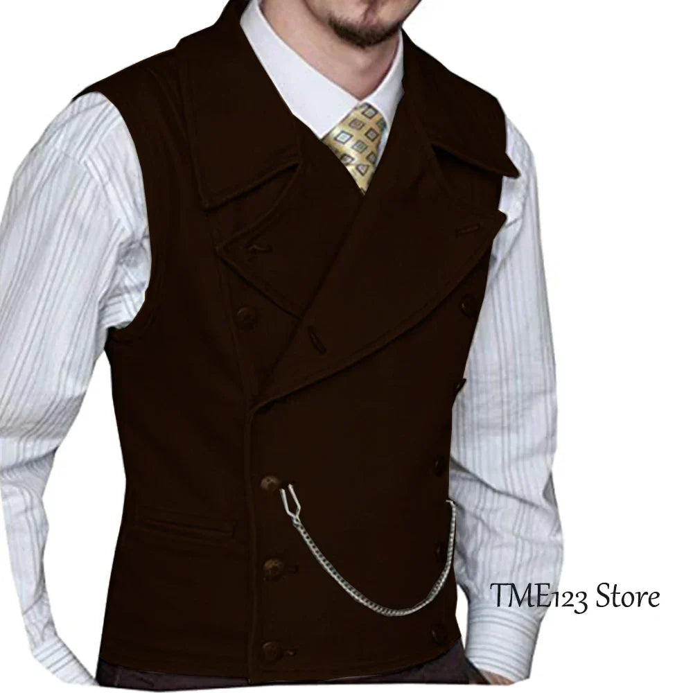 maoxiangshop Men's Woolen Suit Vest Retro Slim Fit Double Breasted Vests Victorian Style Best Man Wedding Clothing Chaleco Hombre