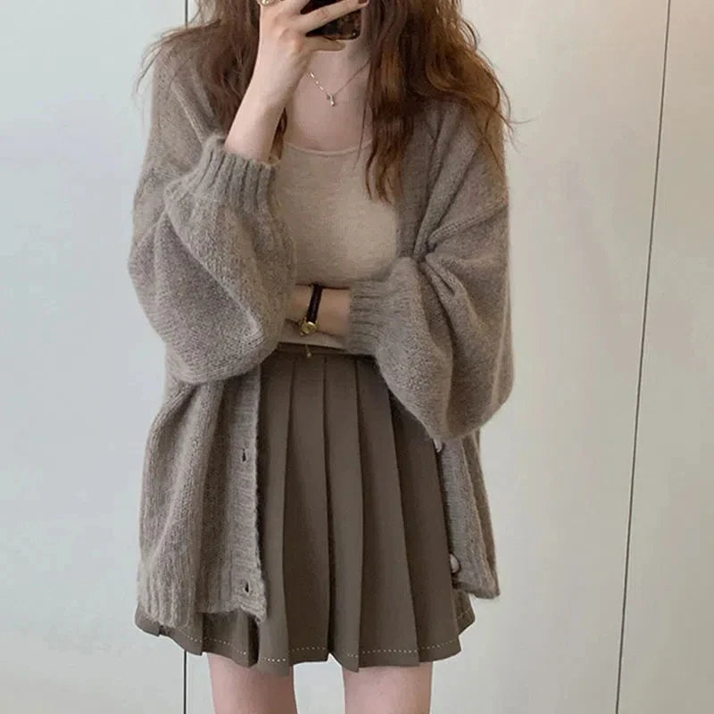 maoxiangshop Autumn Winter Fashion Casual Women's Tees Simple Soft Knitted Sweater Gentle Warm Cardigan Coat Temperament Office-Lady