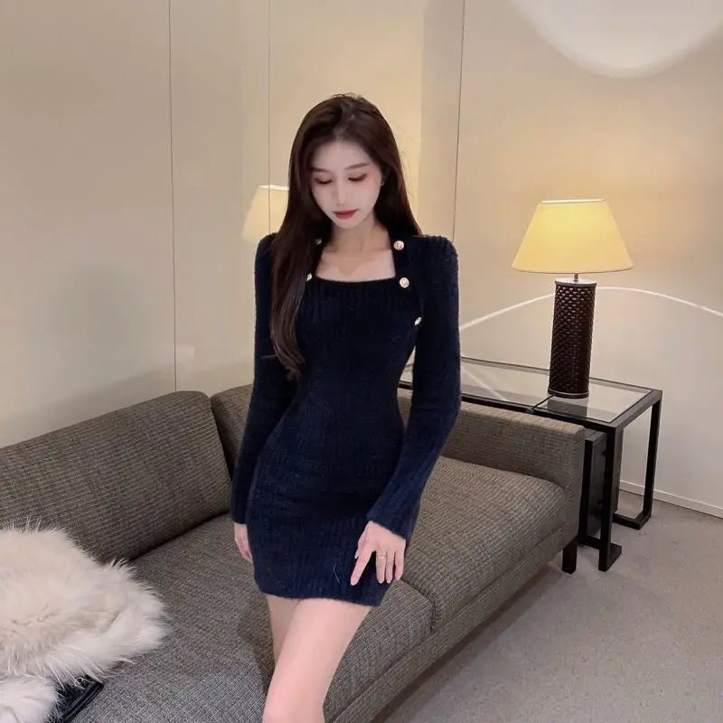 maoxiangshop Womens Dresses Bodycon Crochet Knitted Pleated Female Dress Sale Harajuku Elegant and Pretty Thic Y2k Trendy Retro Clothing