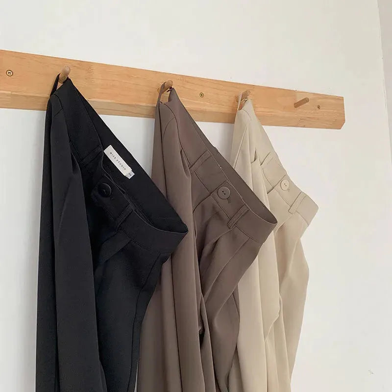 maoxiangshop High Waist Women Suit Pants Fall Straight Office Ladies Korean Fashion Trousers Casual Button Loose Female Black Pants New