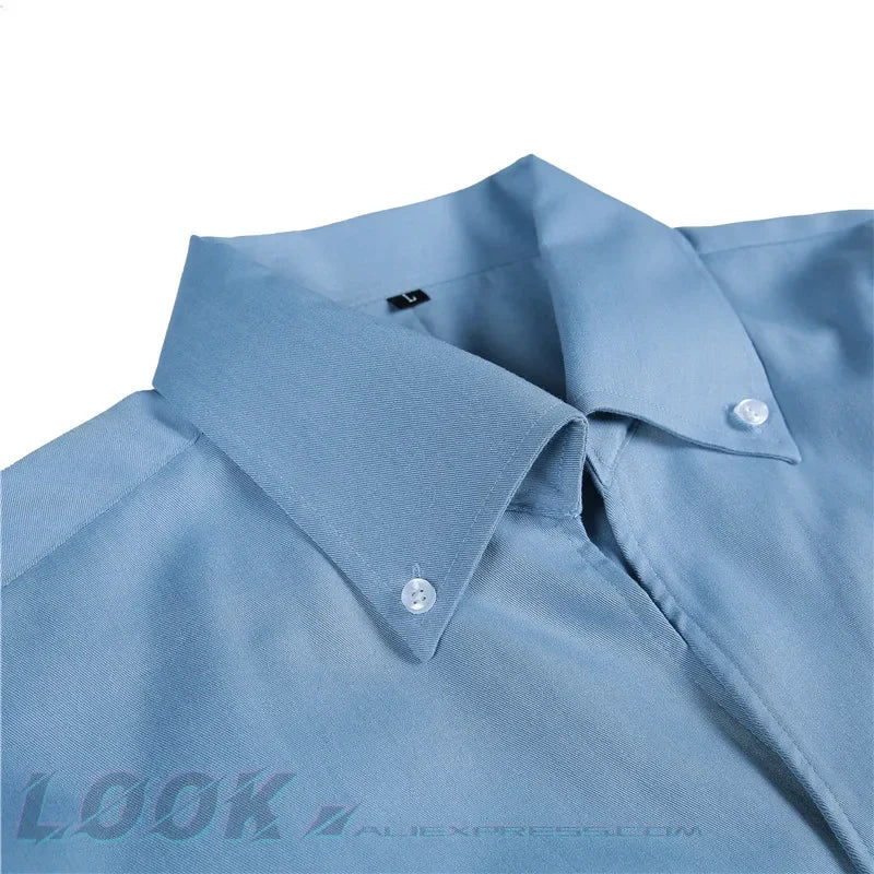 maoxiangshop Men's Italian Collar Shirt, Wrinkle-free, Casual, Fashionable, Slim-fit with A Lapel Design, Branded Clothing, Youth, New