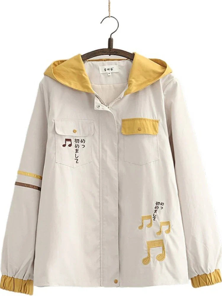 Women Hooded Jackets Cartoon Embroidery Long Sleeve Zipper Coats Autumn Sweet Style Cotton Casual Harakuju Outwears
