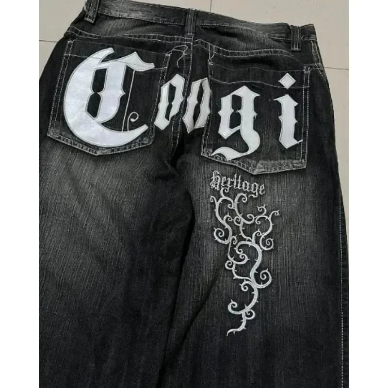 maoxiangshop - American Y2K geometric embroidery design high waisted jeans for women 2024 new autumn winter fashion trend aesthetic sweatpants