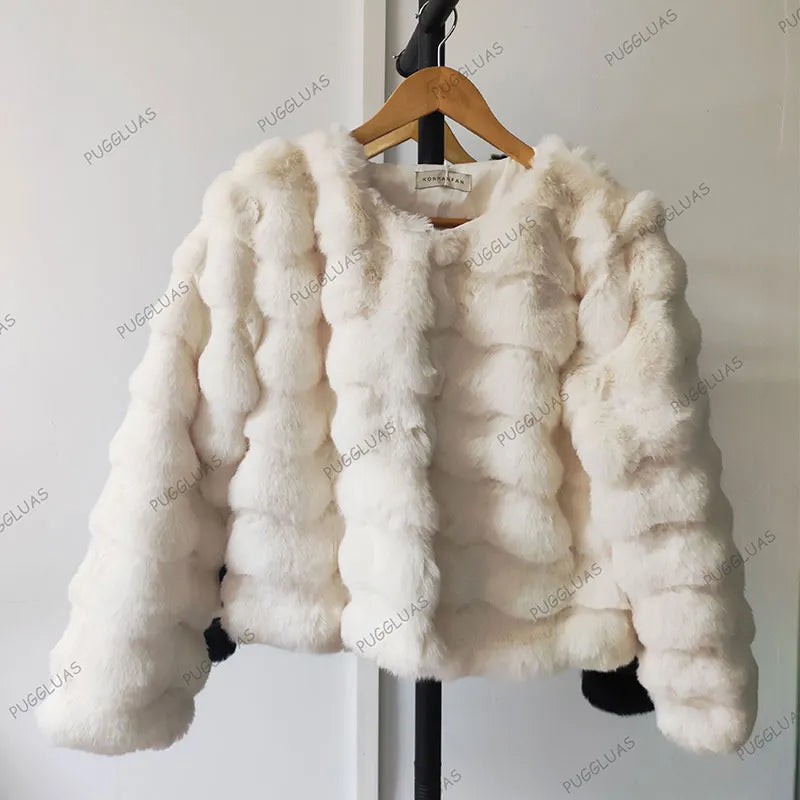 maoxiangshop Winter Fashion Faux Fur Coat Women Korea Fashion Warm Feather Coats Cardigan Short Outercoat Lady Party Elegant Outfits New