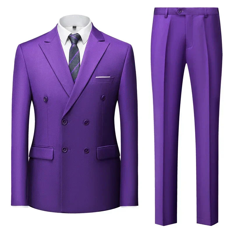 maoxiangshop Fashion New Men's Casual Boutique Double Breasted Suit Trousers / Man's Business Suit Jacket Blazers Coat Pants 2 Pcs Set