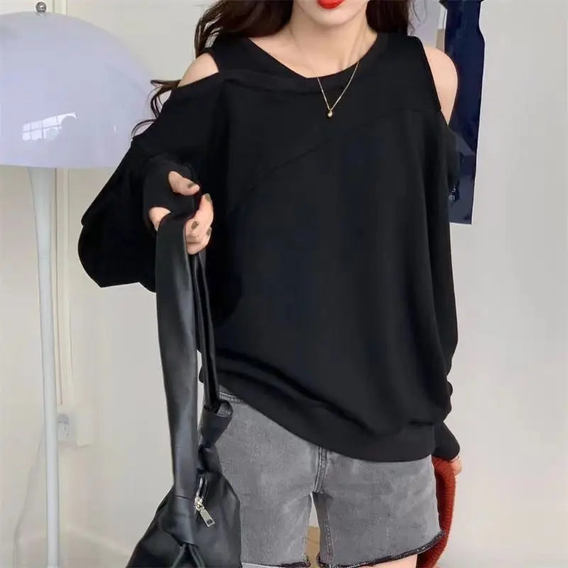 maoxiangshop-Woman T-shirt Red Sexy Clothing Loose Plain Top for Women Off Shoulder Old Simple Cheap Tshirt Stylish Original Xxl Emo Tee