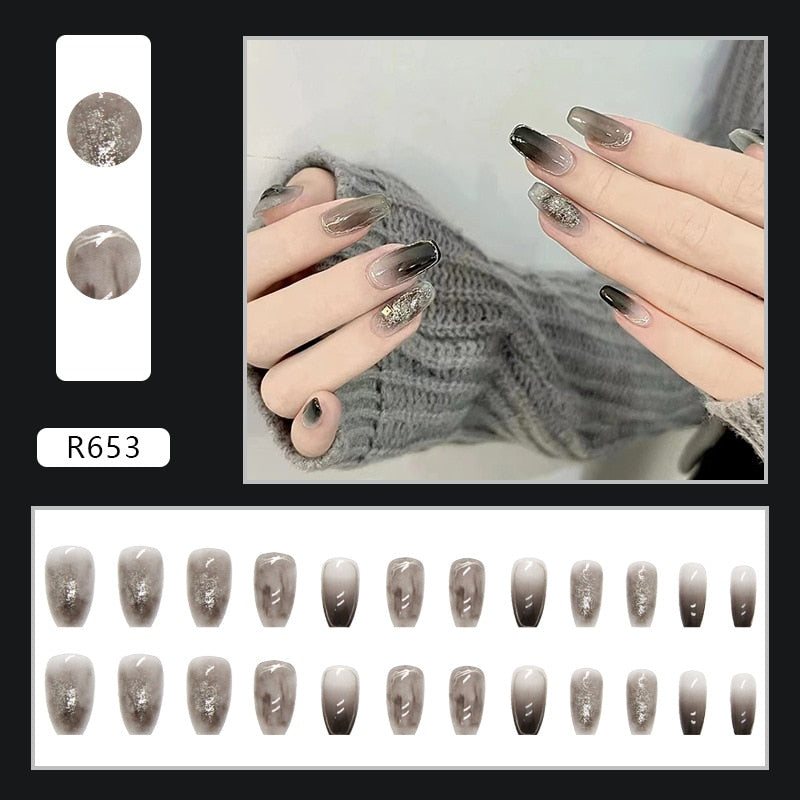 24Pcs/Box Red Ballerina Fake Nails Press On Nial Art Tips False Nails Press On Nails Coffin Artificial Nails