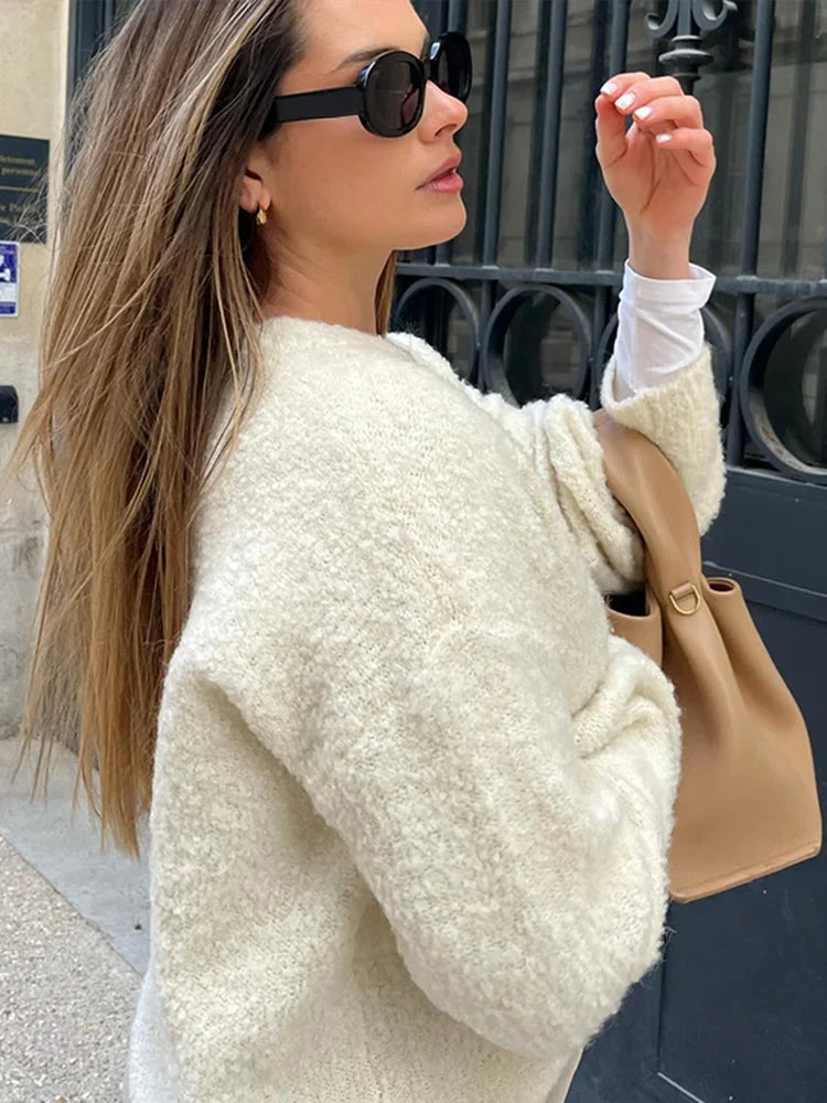 maoxiangshop - Knitted Solid Women Cardigan O-neck Single-breasted Female Sweater 2024 Autumn Winter Long Sleeve Elegant Ladies Knitwear