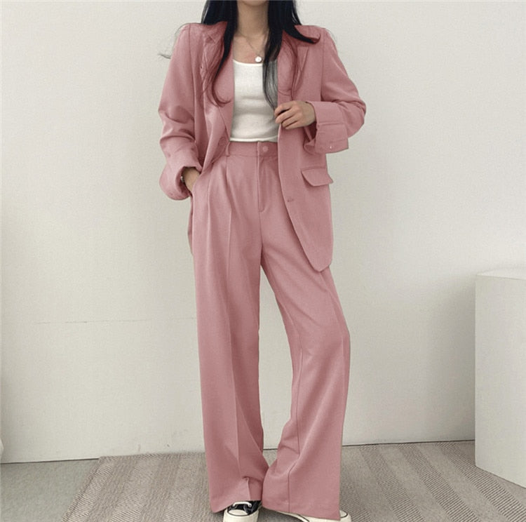 maoxiangshopWomen Suit Jacket Trousers Set Full Sleeve Single Breasted Pants Solid Elegant Suit Commuter Coat Autumn Winter Clothing
