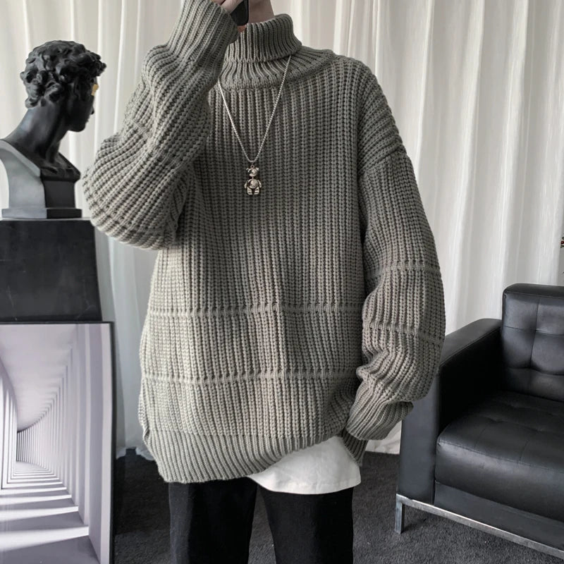 maoxiangshop Autumn Winter Mens Casual Turtleneck Pullover Men's Long Sleeve Rollneck Sweater Korean Style Fashion Warm Knitted Sweater
