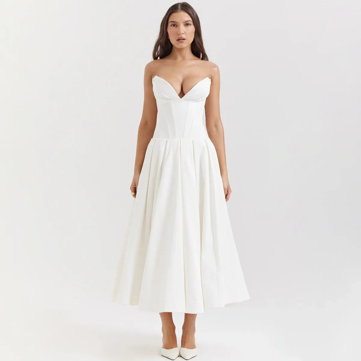 Elegant Strapless Formal Occasion Dress Summer Midi Birthday Party Dresses Red Wedding Guess Dress Women's Clothing