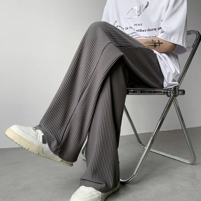 maoxiangshop Summer Pleated Pants Men Fashion Oversized Ice Silk Pants Men Japanese Streetwear Hip-hop Loose Straight Pants Mens Trousers