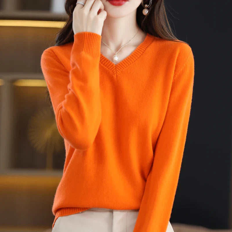 maoxiangshop Cashmere Sweater Women's Knitting Sweater 100% Pure Merino Wool Winter Fashion Basic V-neck Chic Top Autumn Warm Pullover