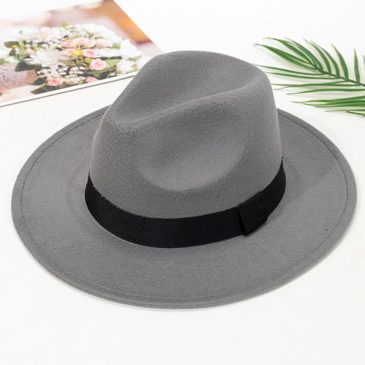 maoxiangshop Autumn and winter men and women's new large brimmed hats, fashionable woolen jazz hats, English style top hats