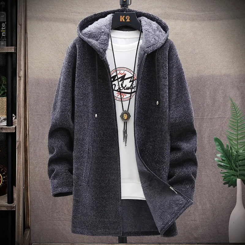 maoxiangshop Autumn and Winter New Classic Fashion Medium Length Coat Men's Casual Loose Thickened Warm High-Quality Large Size Sweater