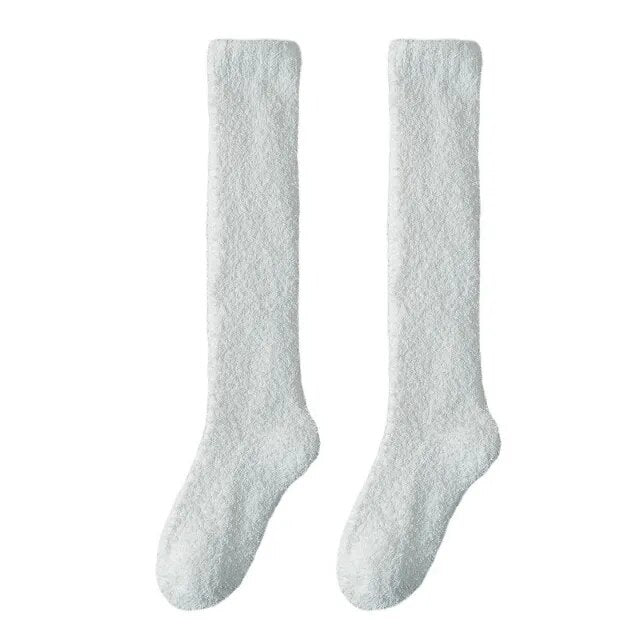 maoxiangshop Unisex Candy Coral Fleece Long Socks Women Plush Winter Warm Thick Thigh Stockings Lolita Thigh High Home Sleep Floor Sock