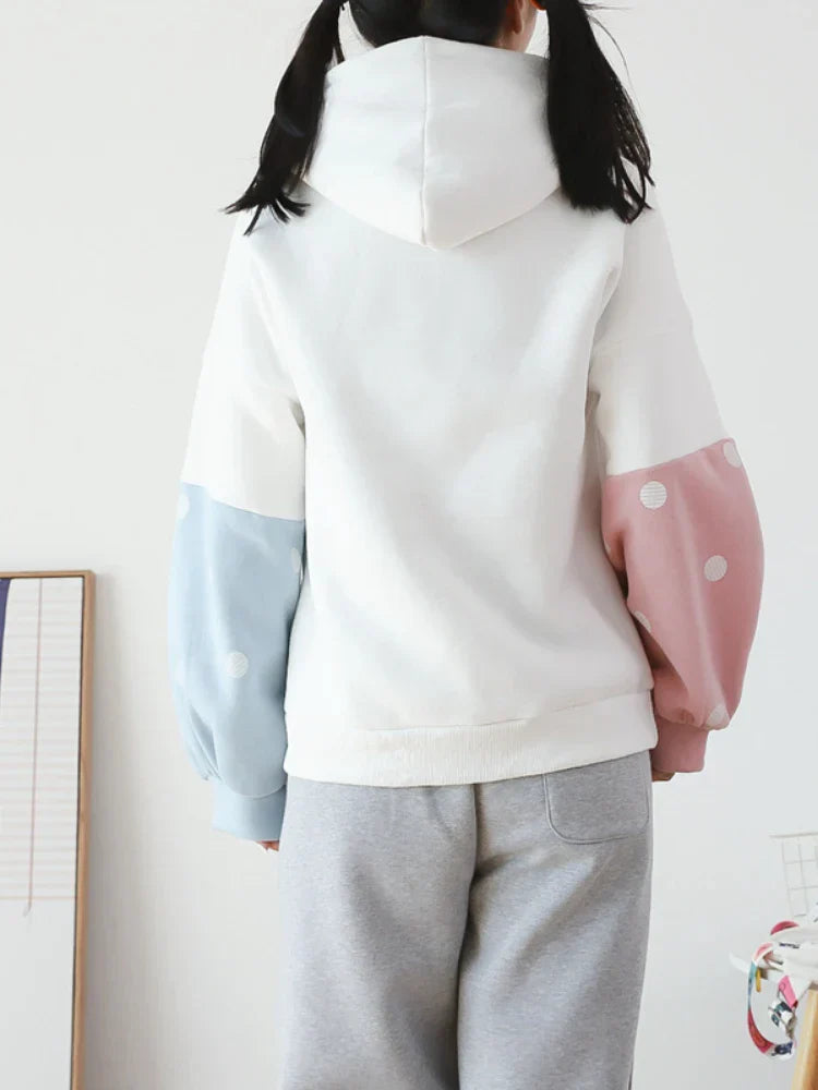 maoxiangshop Sweet Style Kawaii Print Graphic Fleece Women Hoodies Winter Harajuku Cute Drawstring Hoody Sweatshirt Female Pullover Top