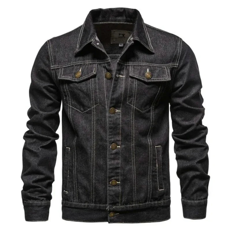 maoxiangshop New Autumn Men's Casual Workwear Jeans Jacket Loose Casual Versatile Youthful Male Solid Color Tops Dnim Mens Outwear