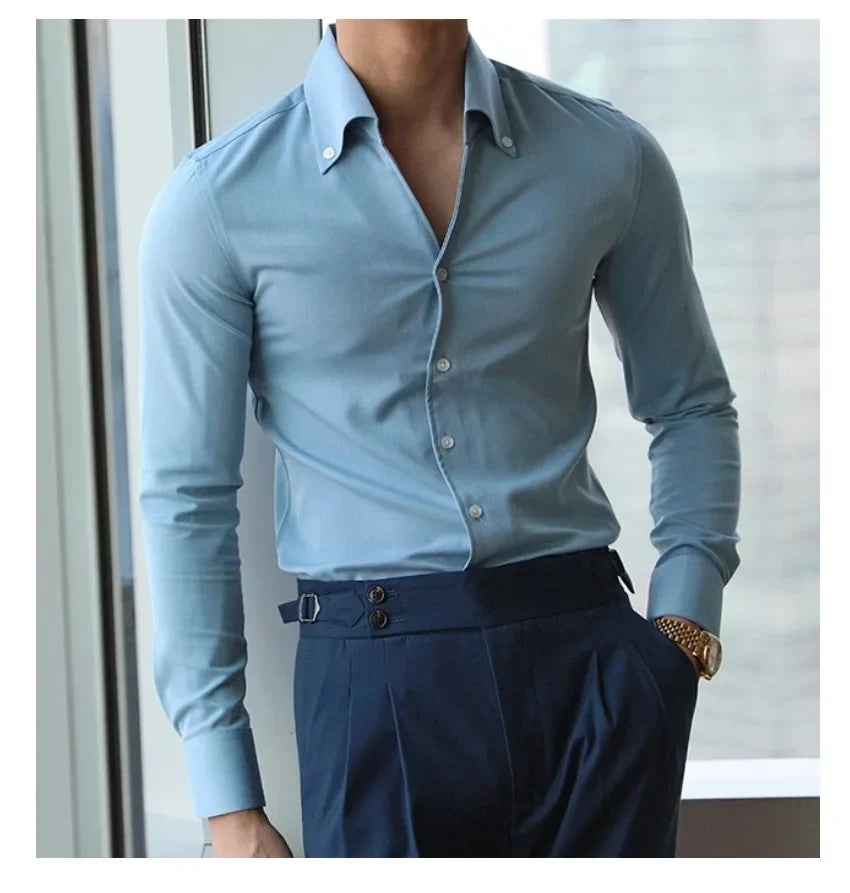 maoxiangshop Men's Italian Collar Shirt, Wrinkle-free, Casual, Fashionable, Slim-fit with A Lapel Design, Branded Clothing, Youth, New