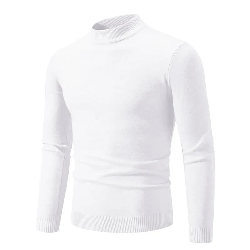 maoxiangshop Autumn New Sweater Men's Half High Neck Basic Solid Color Casual Versatile Round Neck Knit with Slim Fit Elastic Sweater Inside