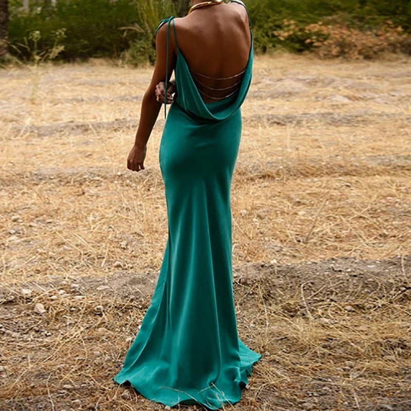 maoxiangshop Elegant Backless Chain Strap Slip Maxi Party Dresses Women Summer Sexy Slim Holiday Dress Ladies Casual High Street Clubwear
