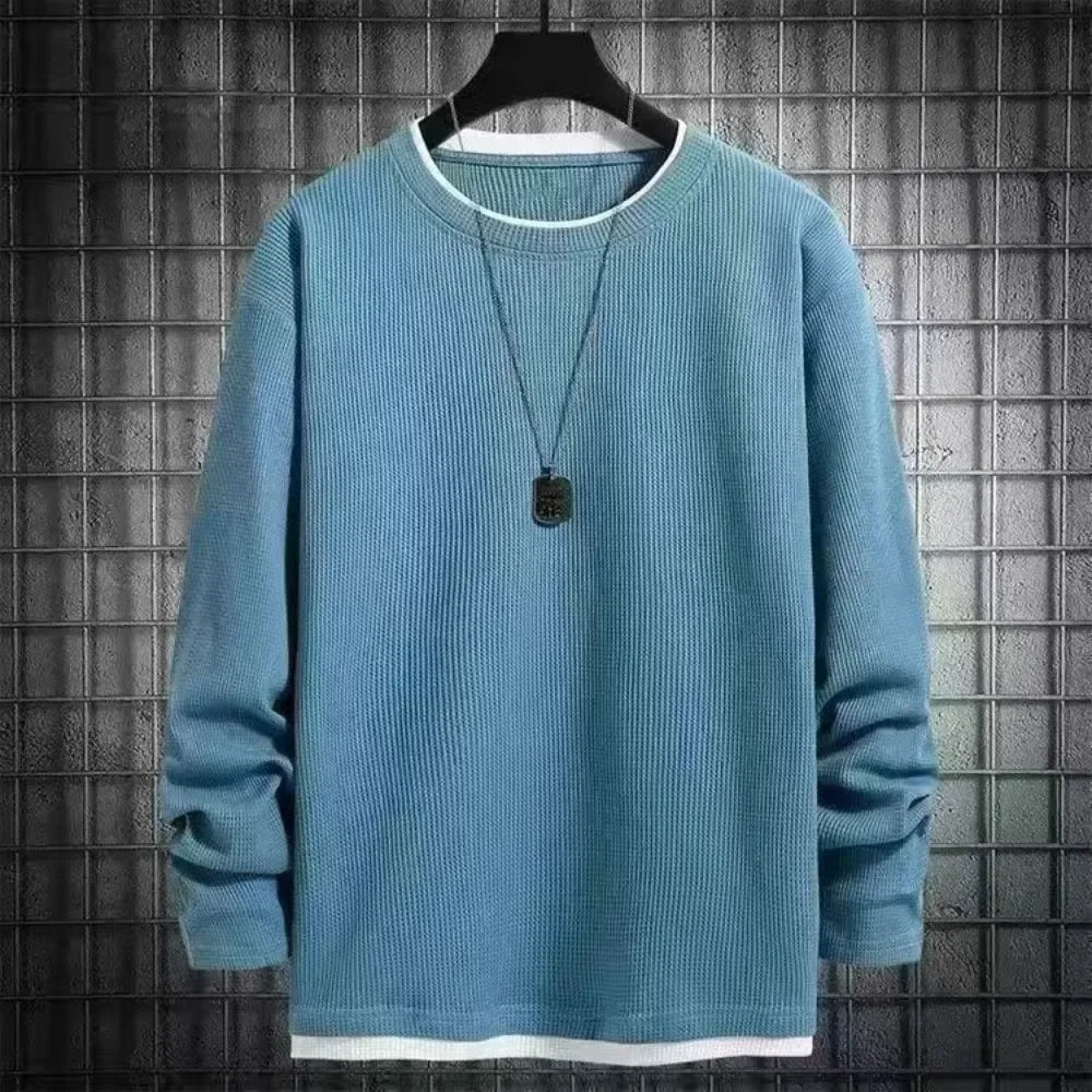 maoxiangshop Fake two long sleeve hoodie men spring and autumn loose jacket to wear simple solid color large size casual T-shirt