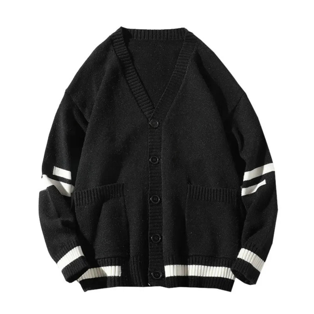 maoxiangshop Autumn and Winter Cardigan Sweater Men Ins Hong Kong Wind Loose Lazy Wind V-neck Sweater Korean Version of the Trend Everything