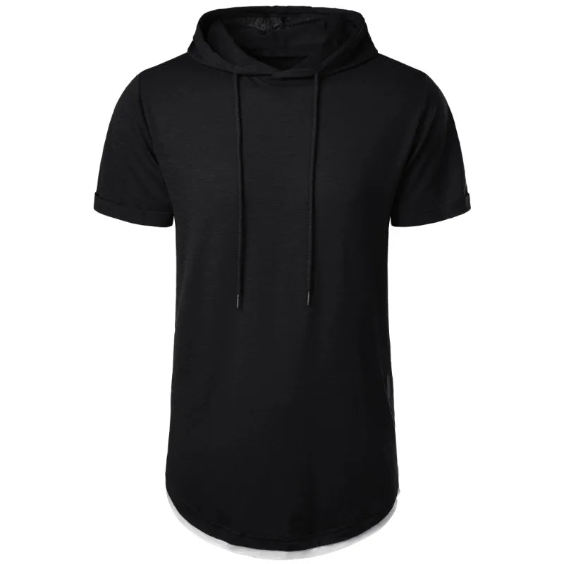 maoxiangshop Summer Hooded Sweatwear New Mens Short Sleeve Loose T-shirt Solid Color Lightweight Hoodie Fitness Breathable Collar Tops
