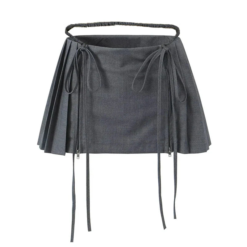 maoxiangshop - New Y2k Mini Skirts 90s Cute Streetwear Casual Grey Pleated Skirts With Belt Hot Zipped A-Line Women Short Skirt Summer