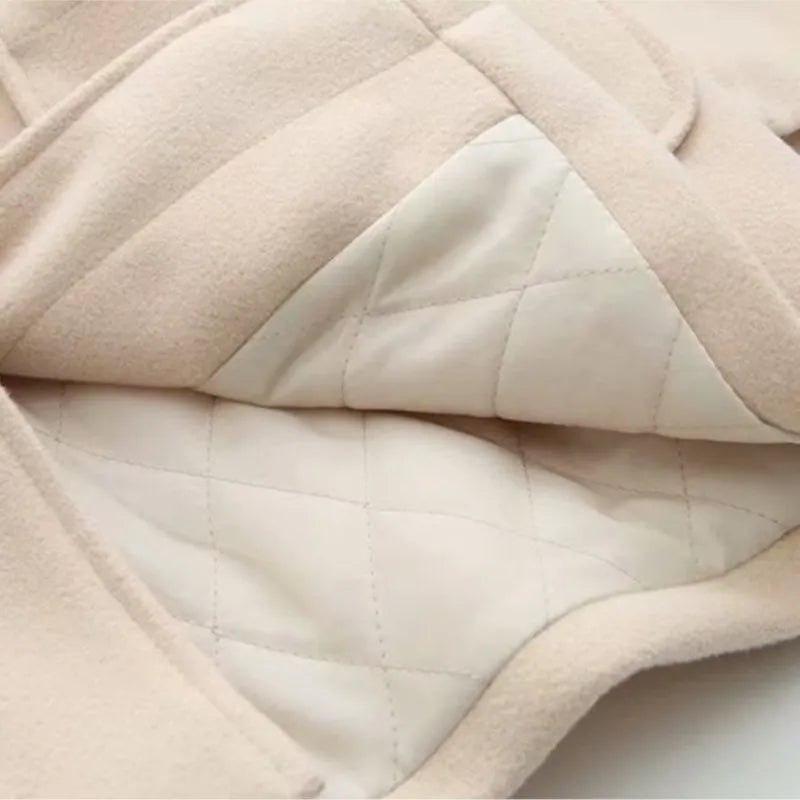 maoxiangshop Double Row Horn Buckle Coat Hooded Women Autumn Clothing Winter Casual Solid Thicken Button Jacket College Style