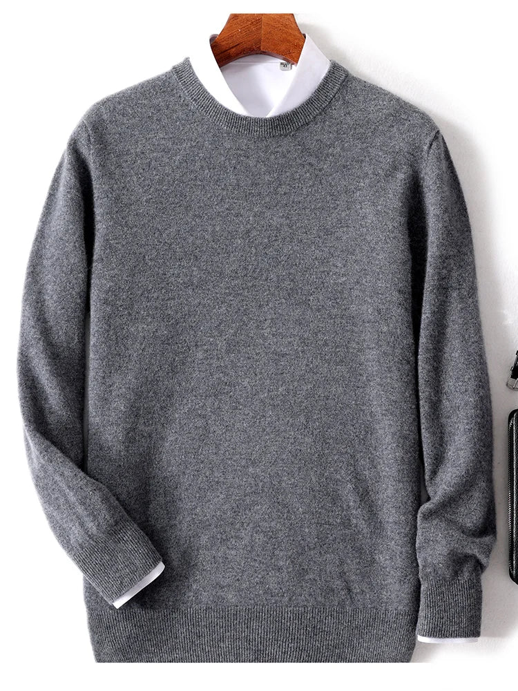 maoxiangshop Autumn and Winter New First-line Ready-to-wear Men's 100% Pure Wool Sweater Round Neck Loose Warm Solid Color Pullover
