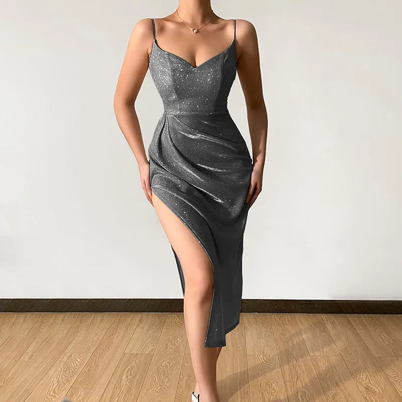 maoxiangshop Long Elegant Evening Party Wear Dresses Luxury Wedding Sequins Prom Gown Slit Gala Dress for Women Sexy Cocktail Dress Clothes