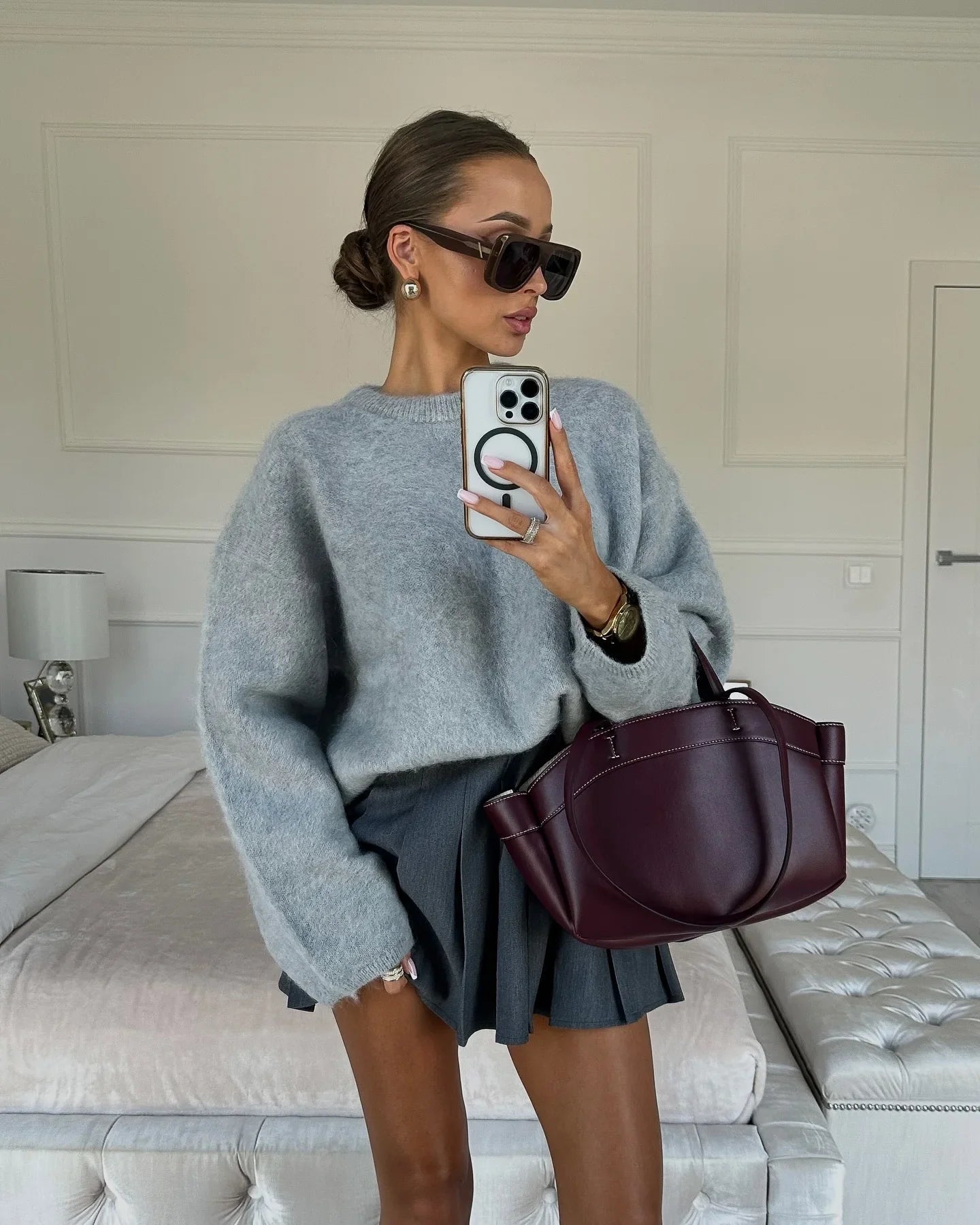 maoxiangshop - Knitted Long Sleeved O-neck Casual Pullover Fashion Solid Color Versatile Elegant Women's Sweater Commute High Street Autumn Top
