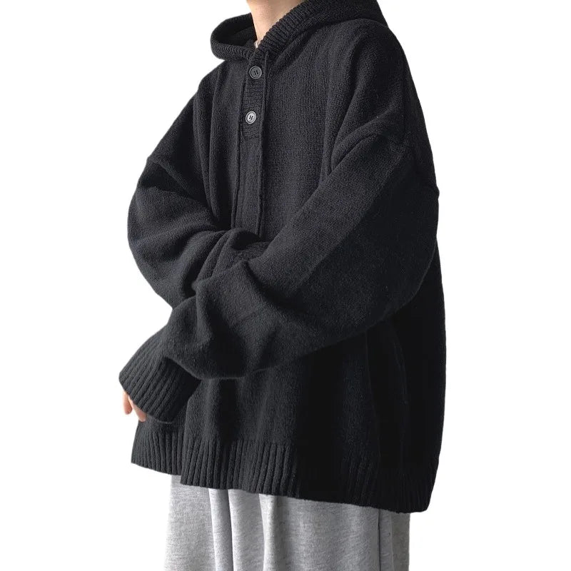 maoxiangshop Men Pullover Hoodie Korean Style Classic Solid Color Casual Hoodies Oversized Loose Hooded Knitwear Mens Knitted Pullovers