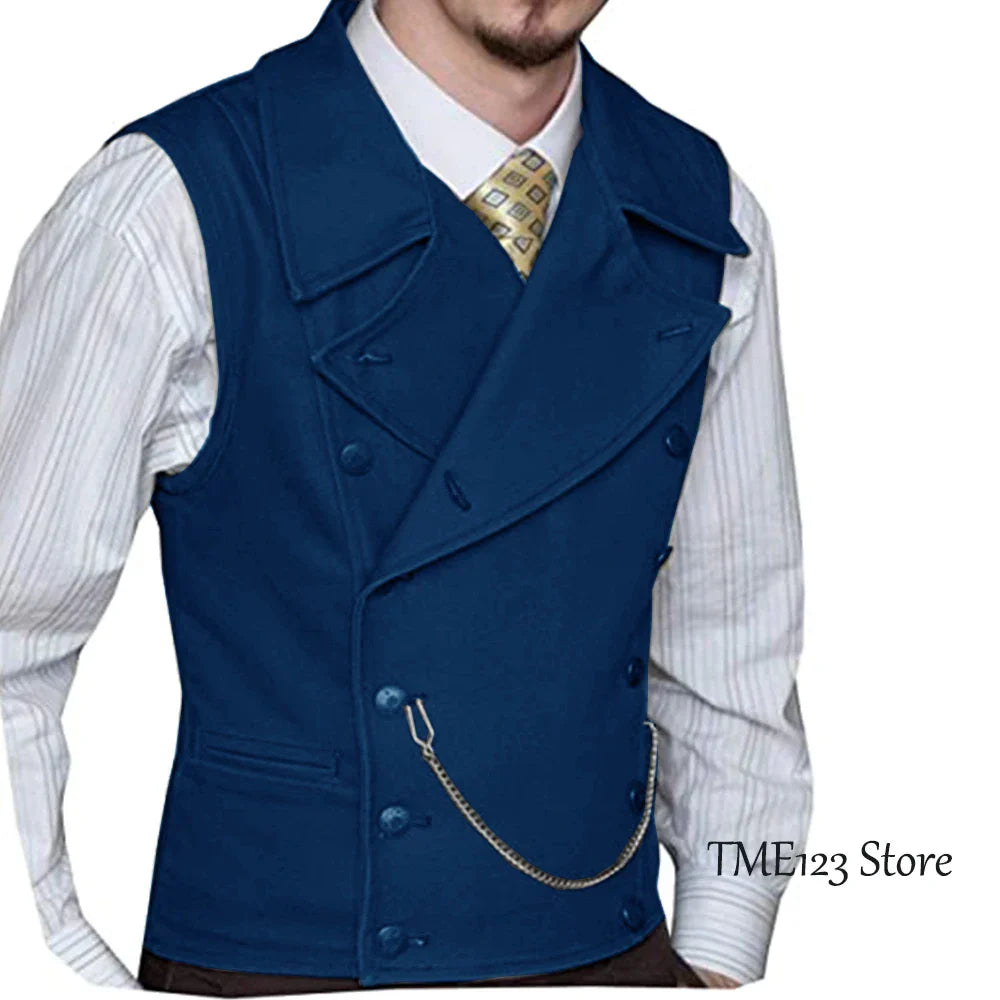 maoxiangshop Men's Woolen Suit Vest Retro Slim Fit Double Breasted Vests Victorian Style Best Man Wedding Clothing Chaleco Hombre