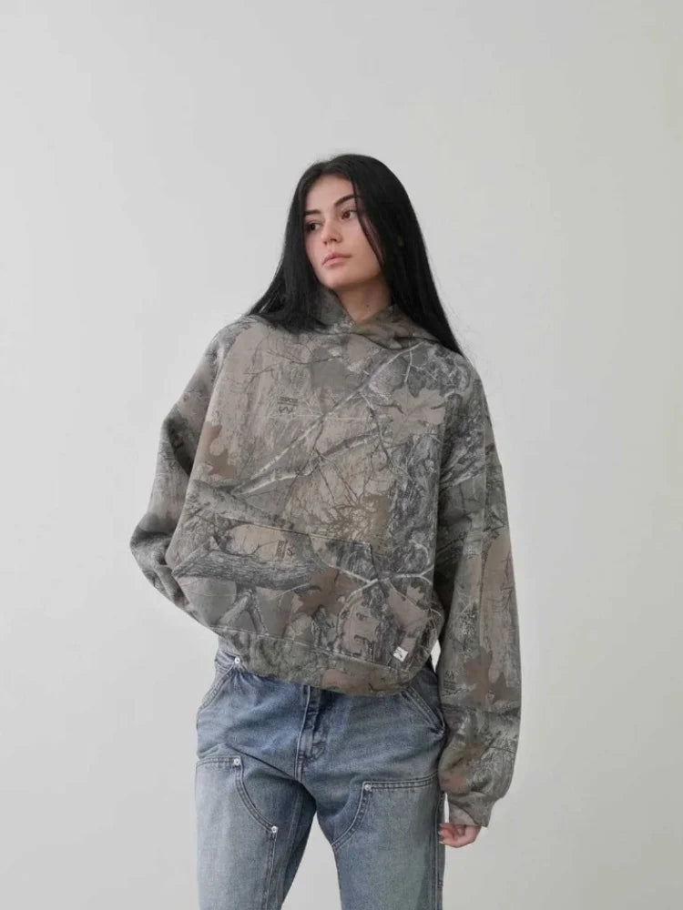 maoxiangshop Y2k Aesthetic Streetwear Hoodies Women American Retro Camo Print Grunge Punk Hip Hop Zipper Hooded Sweatshirt Chic