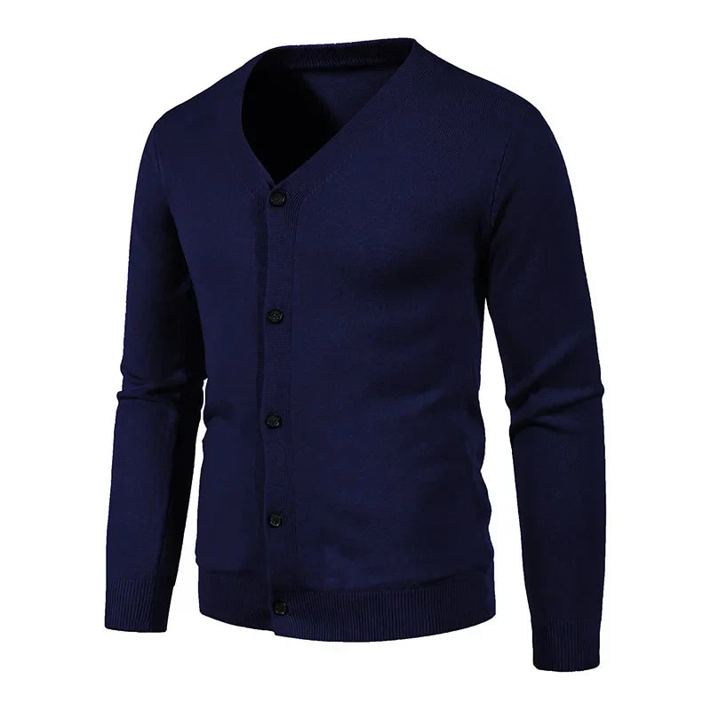 maoxiangshop Autumn Men's Knitted Cardigan Thin V-neck Basic Elastic Slim Fit Thin Sweater Solid Color Casual Versatile Coat