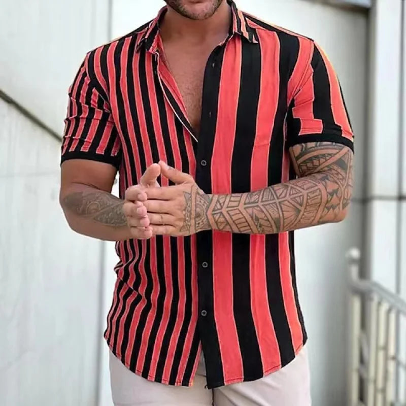 maoxiangshop Men's Shirts Holiday Hawaiian Beach Shirts Striped Print Tops Business Casual Cropped Oversized T-Shirts 5XL Designer Clothing