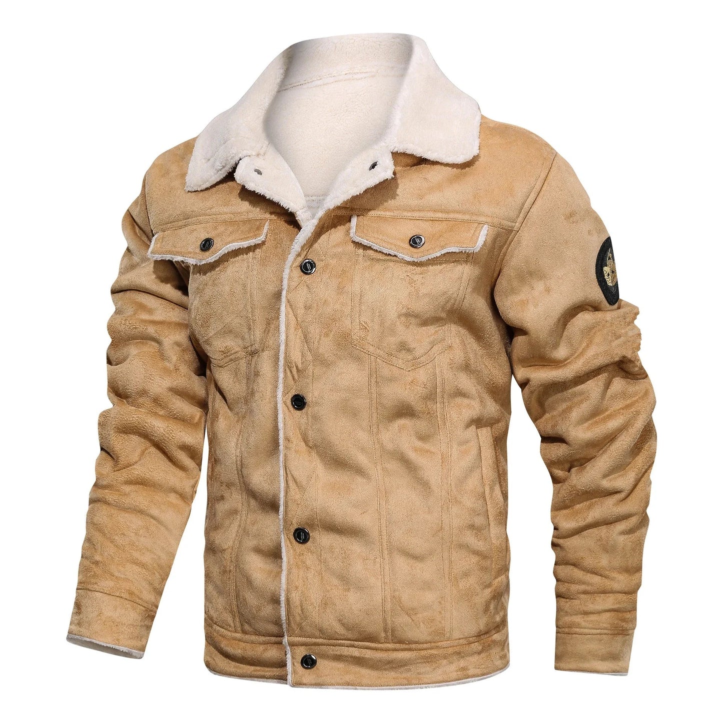 maoxiangshop Men Jackets Thicken Faux Fur Fleece Jacket male Loose Lambs Wool Lapel Pocket Outerwear Winter Chic Single Breasted Street Coat